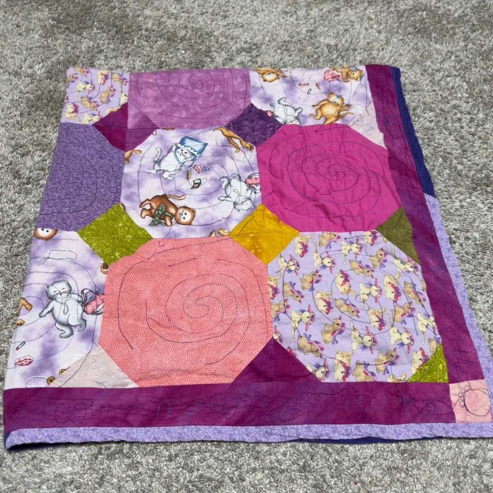 Denton Quilt Guild  Cat Lady Cotton Patchwork Purple Cat Print Makeup Purses‎